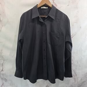 Foxcroft Shirt Womens 14 Large Black Button Up Wrinkle Free Non Iron Long Sleeve